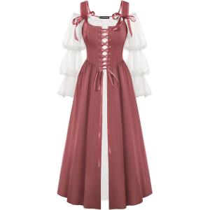image:imageSCARLET DARKNESS Womens Renaissance Costume Medieval Lace Up Corset Dress Puff Sleeve Peasant DressDusty Pink