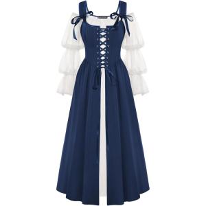 image:imageSCARLET DARKNESS Womens Renaissance Costume Medieval Lace Up Corset Dress Puff Sleeve Peasant DressNavy Blue