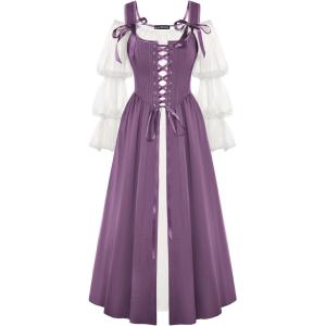 image:imageSCARLET DARKNESS Womens Renaissance Costume Medieval Lace Up Corset Dress Puff Sleeve Peasant DressPurple