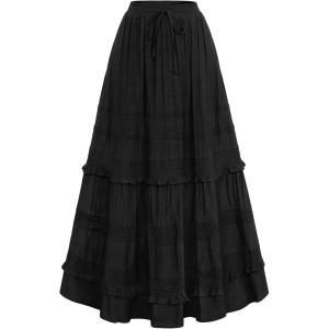 image:imageScarlet Darkness Boho Maxi Skirts for Women 2026 Summer Tiered Flowy Skirt Renaissance Long Skirts with PocketsBlack