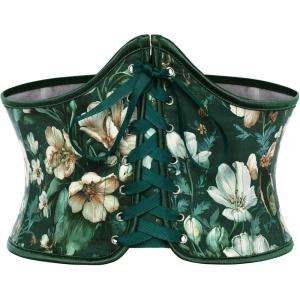 image:imageScarlet Darkness Corset Belt for Women Renaissance Lace up Corset Floral Wide Waist BeltsGreen Gold Floral
