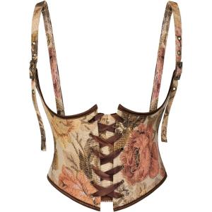 image:imageScarlet Darkness Corset Belt for Women Renaissance Underbust Corset Floral Lace Up Boned Waist BeltsVintage Brown