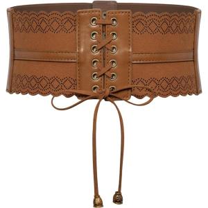 image:imageScarlet Darkness Corset Belts for Women Elastic Stretch Costume Belts Laceup Waist Cinch Belt Brown M