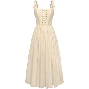 image:imageScarlet Darkness Corset Dress for Women 2026 Renaissance Costume Summer Maxi Cocktail Party Dresses with PocketsApricot