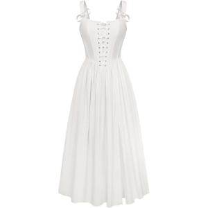 image:imageScarlet Darkness Corset Dress for Women 2026 Renaissance Costume Summer Maxi Cocktail Party Dresses with PocketsWhite