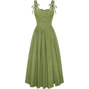 image:imageScarlet Darkness Corset Dress for Women 2026 Renaissance Costume Summer Maxi Cocktail Party Dresses with PocketsYellow Green