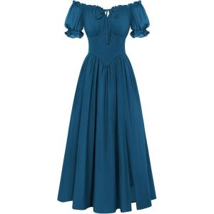 image:imageScarlet Darkness Corset Dress for Women Off Shoulder Renaissance Costume Short Sleeve Milkmaid Dresses with PocketsBlue