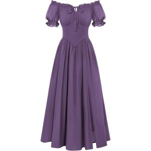 image:imageScarlet Darkness Corset Dress for Women Off Shoulder Renaissance Costume Short Sleeve Milkmaid Dresses with PocketsLight Purple