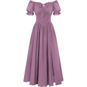 image:imageScarlet Darkness Corset Dress for Women Off Shoulder Renaissance Costume Short Sleeve Milkmaid Dresses with PocketsPink Purple