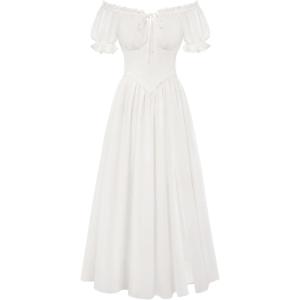 image:imageScarlet Darkness Corset Dress for Women Off Shoulder Renaissance Costume Short Sleeve Milkmaid Dresses with PocketsWhite
