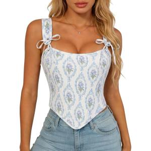 image:imageScarlet Darkness Floral Corset Tops for Women Renaissance Corset Boned Lace Up Bustier TopsBlue Iris