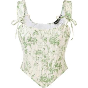image:imageScarlet Darkness Floral Corset Tops for Women Renaissance Corset Boned Lace Up Bustier TopsGreen Floral