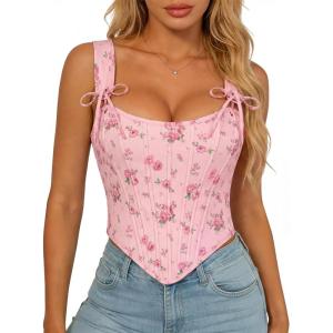 image:imageScarlet Darkness Floral Corset Tops for Women Renaissance Corset Boned Lace Up Bustier TopsPink Floral