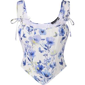 image:imageScarlet Darkness Floral Corset Tops for Women Renaissance Corset Boned Lace Up Bustier TopsVintage Blue Floral