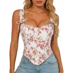 image:imageScarlet Darkness Floral Corset Tops for Women Renaissance Corset Boned Lace Up Bustier TopsWhite Pink Floral