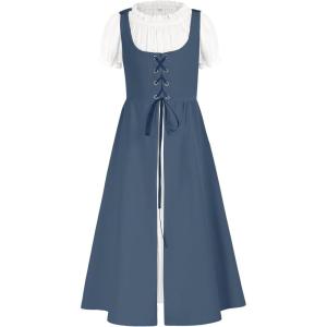 image:imageScarlet Darkness Girls Renaissance Dress Medieval A Line Maxi Dresses Two Piece SetGrey Blue