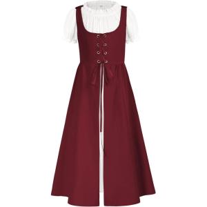 image:imageScarlet Darkness Girls Renaissance Dress Medieval A Line Maxi Dresses Two Piece SetRed