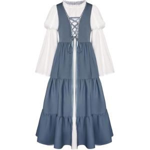image:imageScarlet Darkness Girls Renaissance Dress Medieval Peasant Long Sleeve DressesGray Blue