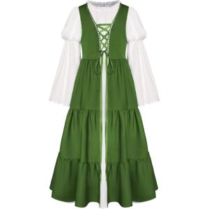 image:imageScarlet Darkness Girls Renaissance Dress Medieval Peasant Long Sleeve DressesGreen