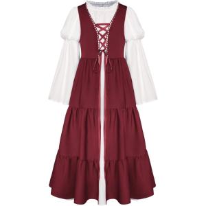 image:imageScarlet Darkness Girls Renaissance Dress Medieval Peasant Long Sleeve DressesRed