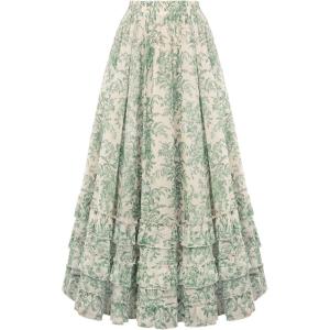 image:imageScarlet Darkness Maxi Skirts for Women Floral Chiffon Elastic High Waist Flowy Ruffle Long Skirt with PoketsGreen Floral