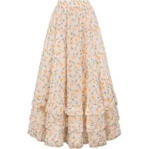image:imageScarlet Darkness Maxi Skirts for Women Floral Chiffon Elastic High Waist Flowy Ruffle Long Skirt with PoketsYellow Floral