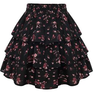 image:imageScarlet Darkness Mini Skirts for Women Summer Floral Skorts Tiered Ruffle Shorts Skater Boho Skirt with PocketsBlack