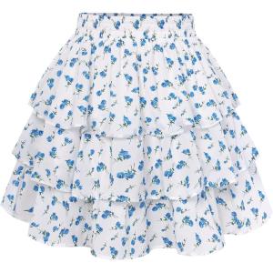 image:imageScarlet Darkness Mini Skirts for Women Summer Floral Skorts Tiered Ruffle Shorts Skater Boho Skirt with PocketsBlue