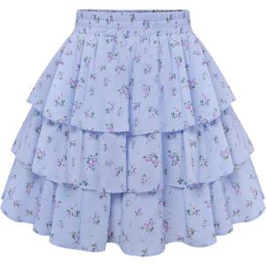 image:imageScarlet Darkness Mini Skirts for Women Summer Floral Skorts Tiered Ruffle Shorts Skater Boho Skirt with PocketsLight Purple