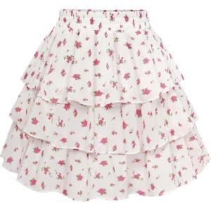 image:imageScarlet Darkness Mini Skirts for Women Summer Floral Skorts Tiered Ruffle Shorts Skater Boho Skirt with PocketsPink