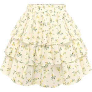 image:imageScarlet Darkness Mini Skirts for Women Summer Floral Skorts Tiered Ruffle Shorts Skater Boho Skirt with PocketsYellow