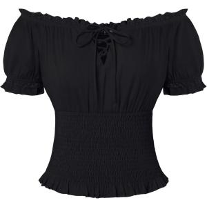 image:imageScarlet Darkness Peasant Blouse for Women Off Shoulder Puff Sleeve Smocked Waist Summer TopsBlack