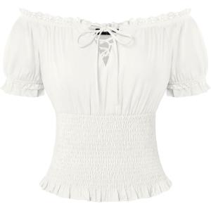 image:imageScarlet Darkness Peasant Blouse for Women Off Shoulder Puff Sleeve Smocked Waist Summer TopsWhite