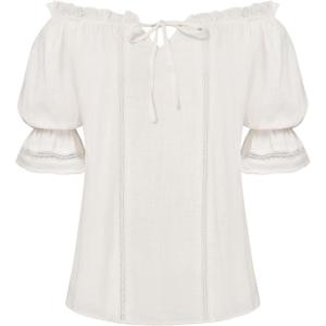 image:imageScarlet Darkness Peasant Blouses for Women Cotton Off The Shoulder Top Puff Sleeve Renaissance ShirtWhite
