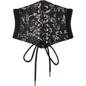 image:imageScarlet Darkness Renaissance Corset Belt Laceup Tied Waspie Wide Elastic Waist Belts for WomenBlack Floral