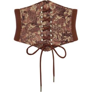 image:imageScarlet Darkness Renaissance Corset Belt Laceup Tied Waspie Wide Elastic Waist Belts for WomenBrown Floral