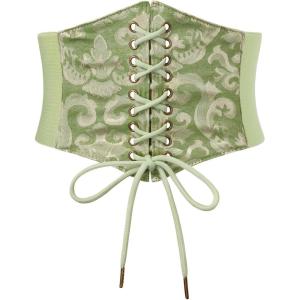 image:imageScarlet Darkness Renaissance Corset Belt Laceup Tied Waspie Wide Elastic Waist Belts for WomenGreen Floral