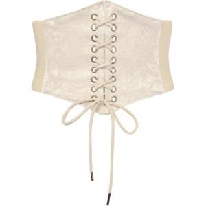 image:imageScarlet Darkness Renaissance Corset Belt Laceup Tied Waspie Wide Elastic Waist Belts for WomenWhite Floral