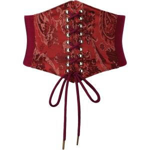 image:imageScarlet Darkness Renaissance Corset Belt Laceup Tied Waspie Wide Elastic Waist Belts for WomenWine Red Floral