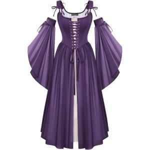 image:imageScarlet Darkness Renaissance Costume Women Fairy Corset Dress Medieval 2 Piece Set Bell Sleeve Cosplay OverdressPurple