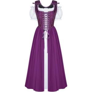 image:imageScarlet Darkness Renaissance Costume Women Medieval Corset Dress Puff Sleeve Fairy DressDeep Purple