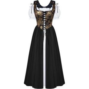 image:imageScarlet Darkness Renaissance Costume Women Medieval Corset Dress Puff Sleeve Fairy DressGold Black