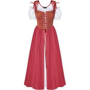image:imageScarlet Darkness Renaissance Costume Women Medieval Corset Dress Puff Sleeve Fairy DressWatermelon Red