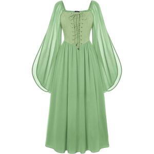 image:imageScarlet Darkness Renaissance Costume Women Pirate Dresses Split Bell Sleeve Medieval Ren Faire Dress with PocketsLight Green