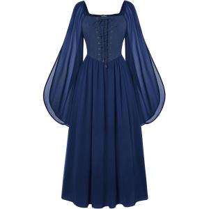 image:imageScarlet Darkness Renaissance Costume Women Pirate Dresses Split Bell Sleeve Medieval Ren Faire Dress with PocketsNavy Blue