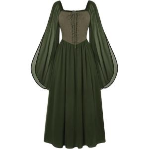 image:imageScarlet Darkness Renaissance Costume Women Pirate Dresses Split Bell Sleeve Medieval Ren Faire Dress with PocketsOlive Green