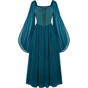 image:imageScarlet Darkness Renaissance Costume Women Pirate Dresses Split Bell Sleeve Medieval Ren Faire Dress with PocketsTeal Blue