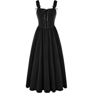 image:imageScarlet Darkness Renaissance Dress Women Lace Up Cottagecore Sleeveless Long Dress Medieval CostumeBlack