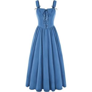 image:imageScarlet Darkness Renaissance Dress Women Lace Up Cottagecore Sleeveless Long Dress Medieval CostumeBlue