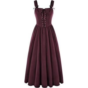 image:imageScarlet Darkness Renaissance Dress Women Lace Up Cottagecore Sleeveless Long Dress Medieval CostumeDark Red